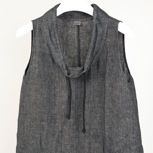 Crea Concept Drawstring Collar & Hem Linen Midi Sleeveless Black Dress - Picture 3 of 9